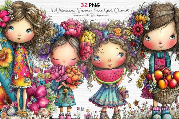 Download Whimsical Summer Pink Girl Clipart PNG - Premium Resources