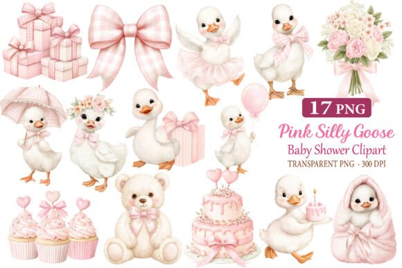 Download Pink Silly Goose Baby Shower Clipart - Pink Collection