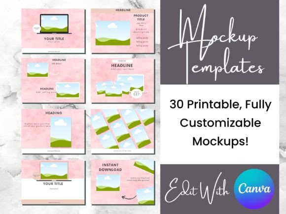 Download 30 Pink Digital Product Mockup Templates - Pink Collection