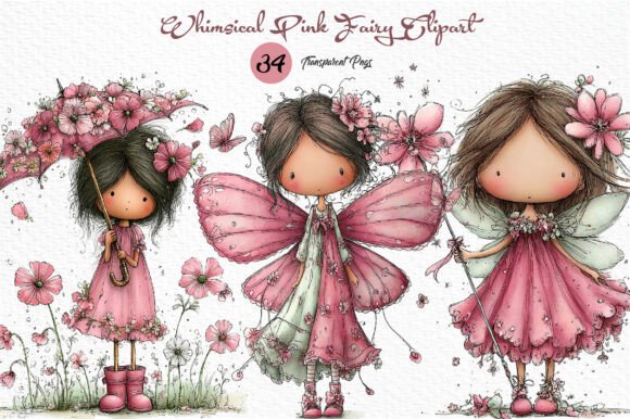 Download Whimsical Pink Fairy Clipart PNG - Premium Bundle