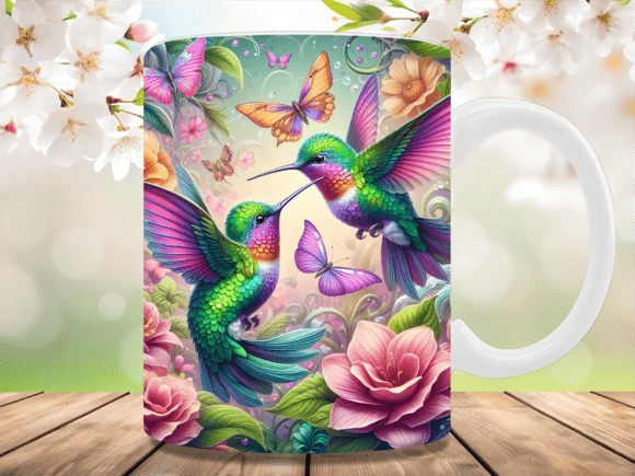 Download Dual Hummingbird Pink Flower Mug Wrap - Pink Collection
